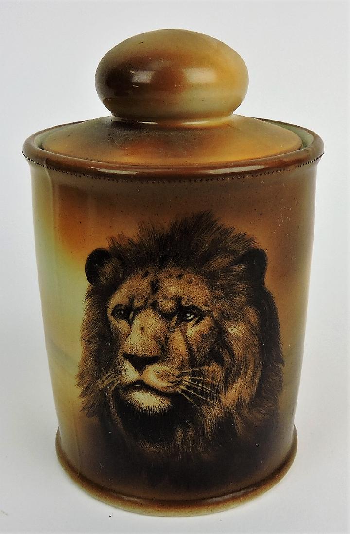 Nippon humidor with painted lion,: 5"