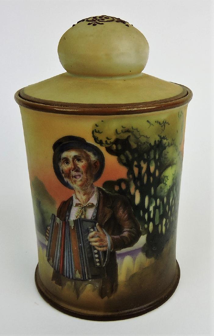 Nippon humidor with painted man: with accordian, 5"