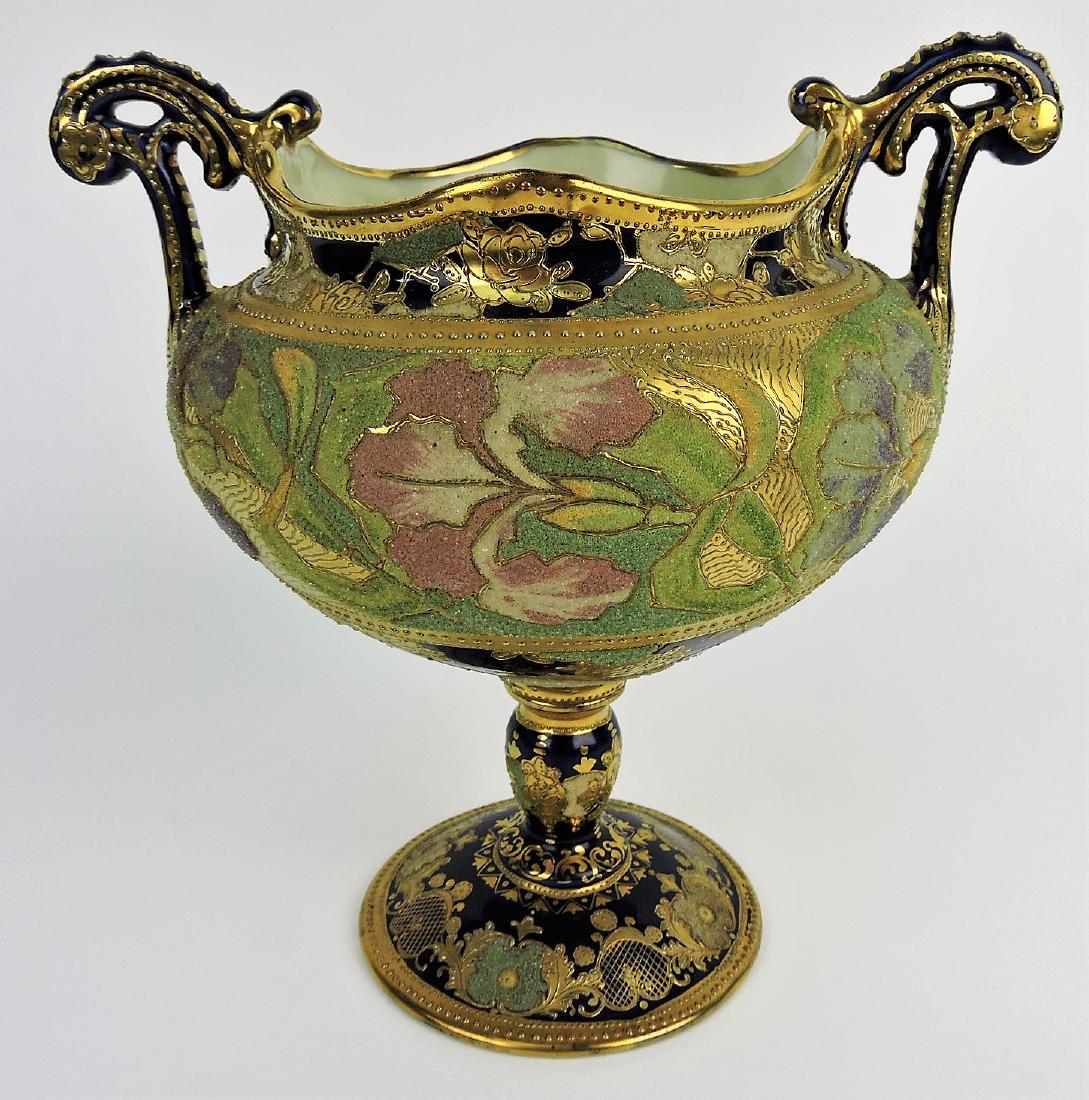 Noritake Coralene cobalt two piece: bolted 9 1/2" compote with heavy gold, US patent mark