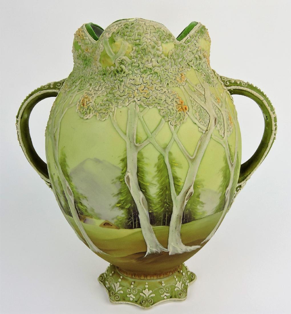 Nippon (unmarked) White Woodland: two handled vase, 10"