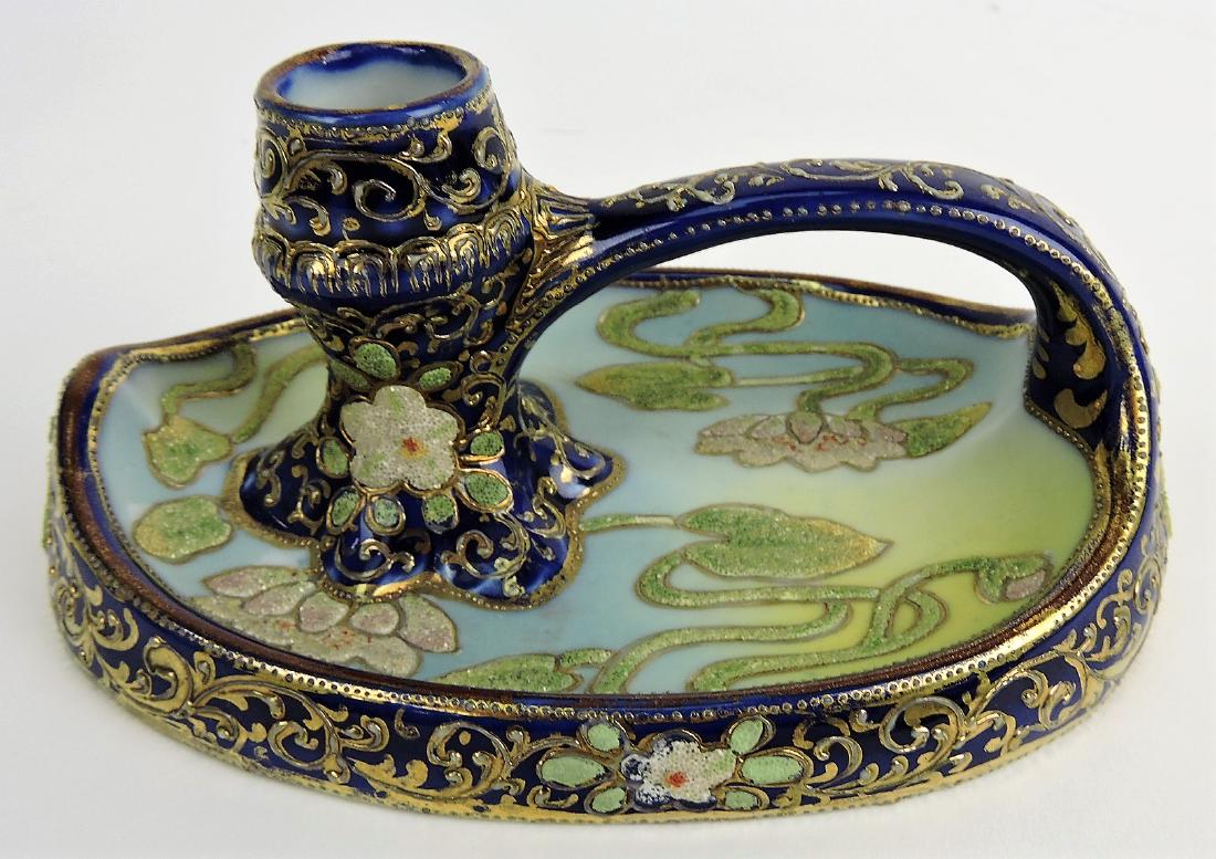Nippon Coralene cobalt and gold: rare chamber candle stick
