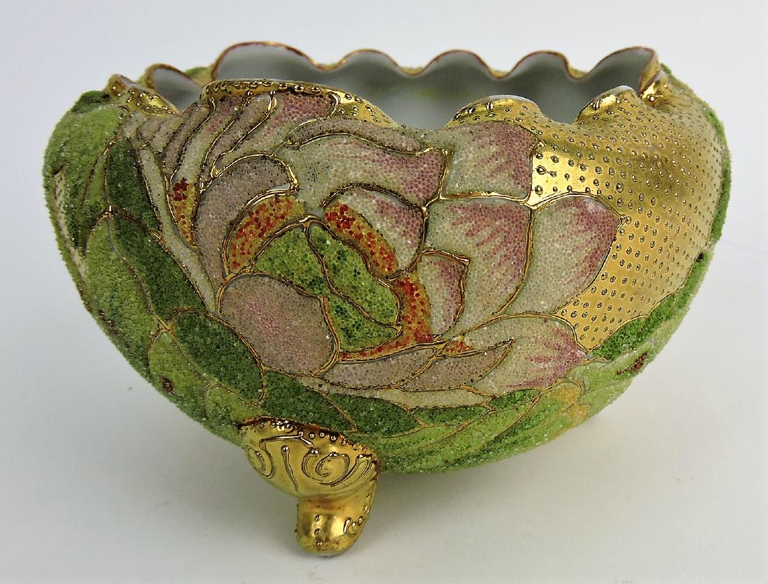 Nippon Coralene footed rose bowl,: 3 1/2"h