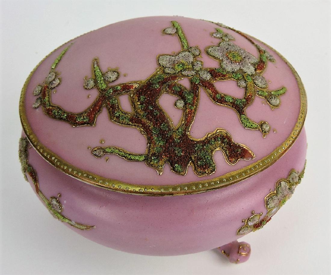 Nippon Coralene pink footed powder: dish, 4 3/4"d