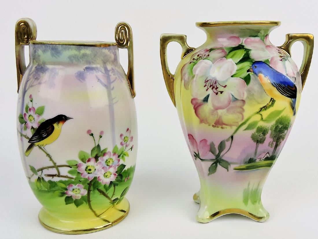 Nippon lot of 2 - 7" vases with: birds