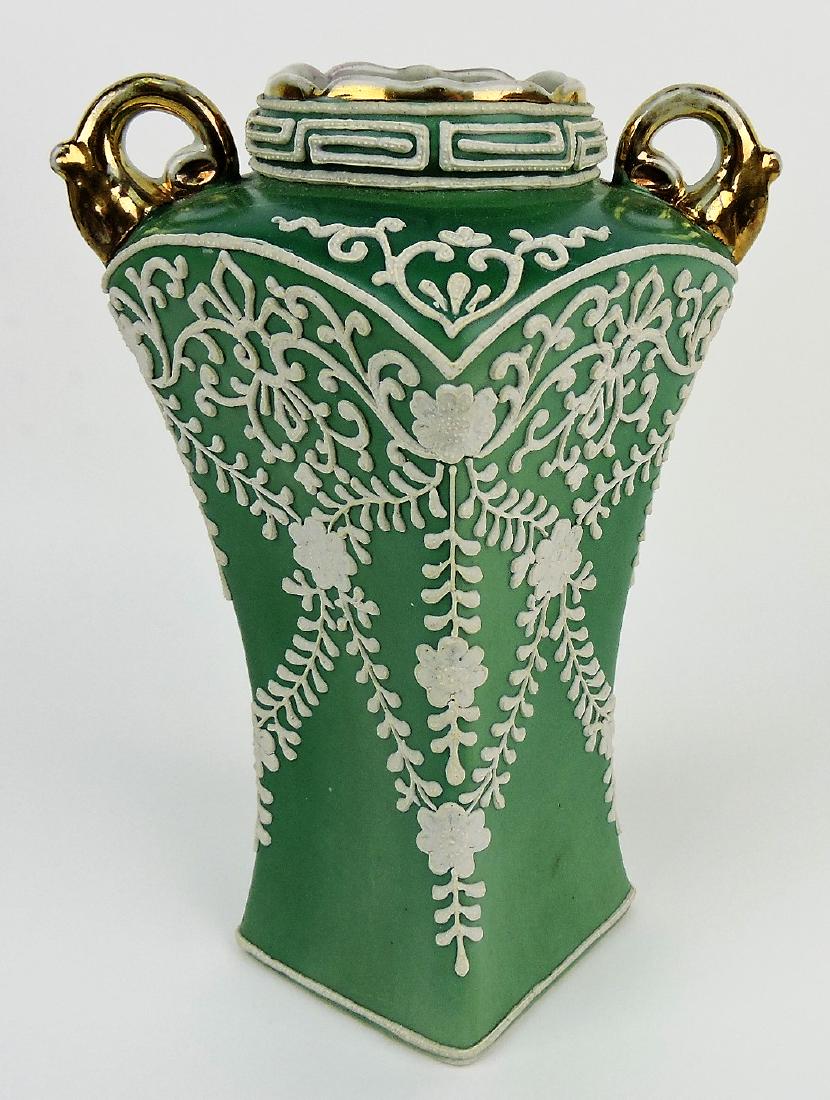 Nippon Moriage vase, "Studio: Hand Painted", 9"