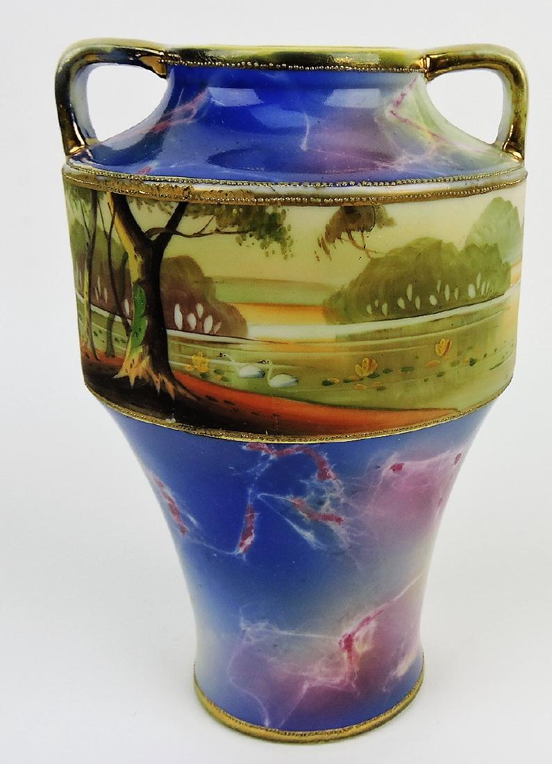 Nippon 8" two handled scenic vase: .
