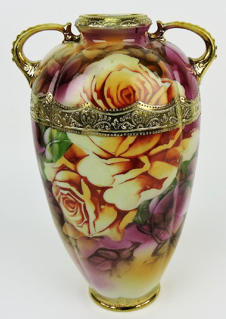Nippon (unmarked) 9 1/2" vase: with roses