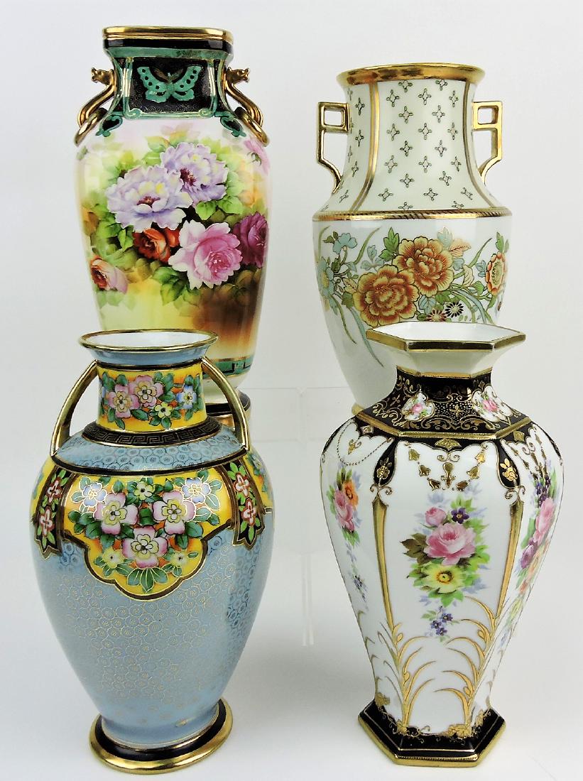 Nippon lot of 4 - 11" to 12" vases: with floral motif