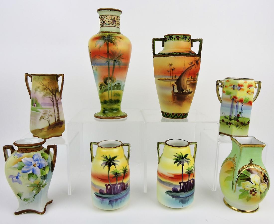 Nippon lot of 8 vases, 5 1/2" to: 10"