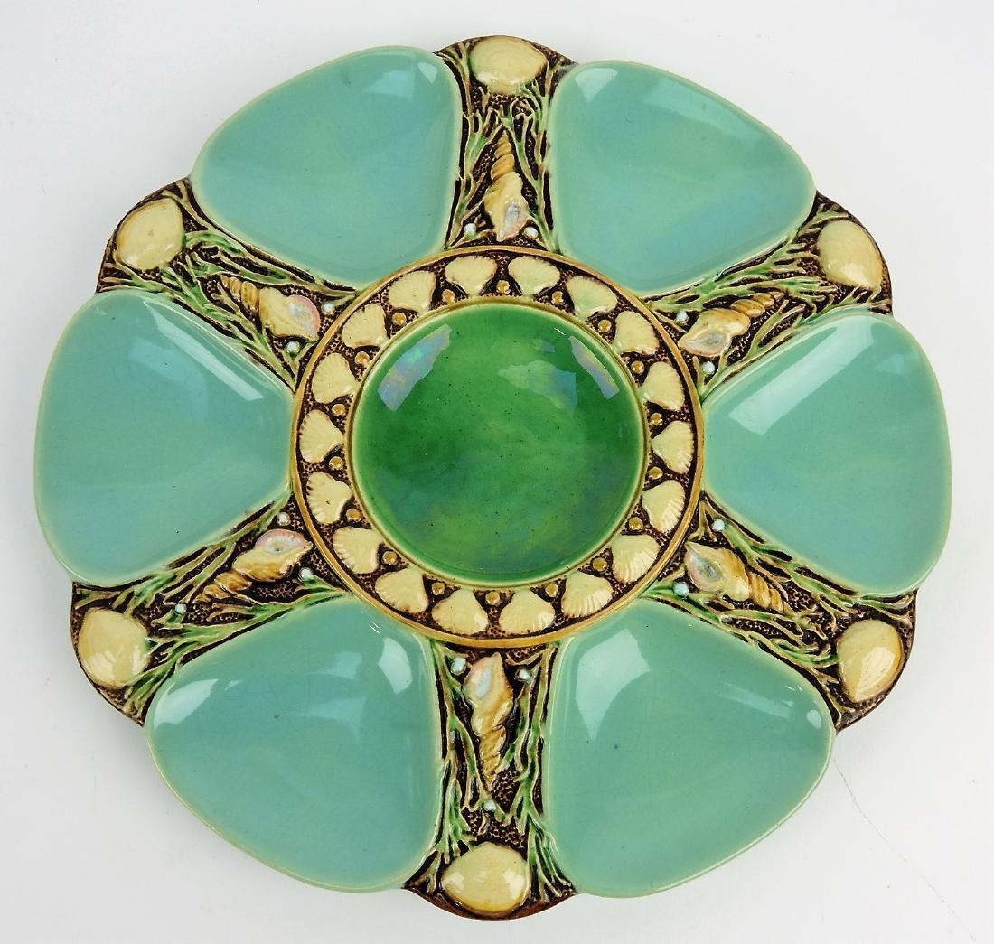 Minton majolica seamist green: six well oyster plate, 9"