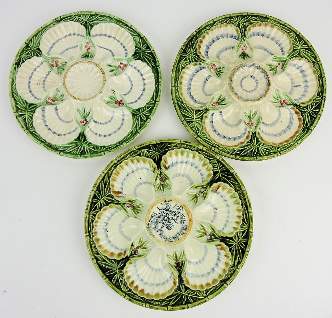 Salins French majolica set of: 3 - 9 1/2" six well oyster plate