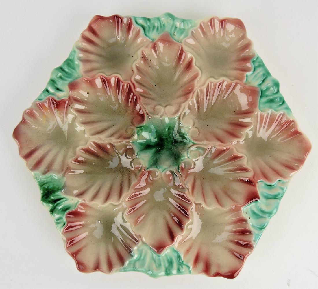 French majolica twelve well oyster: plate, 10 1/2"