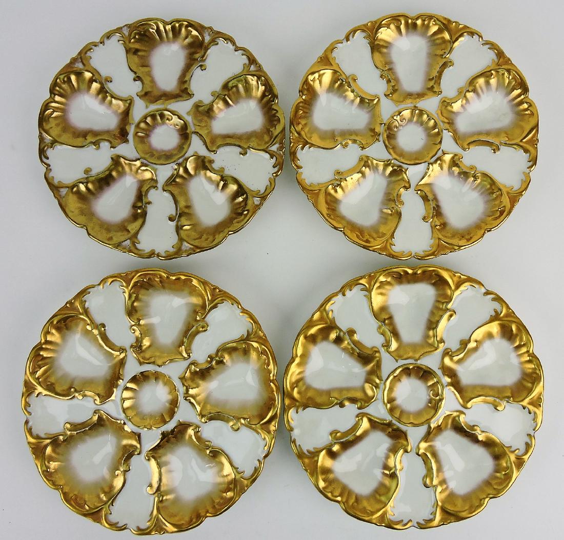 French Limoges set of 4 - 8 3/4": five well oyster plates