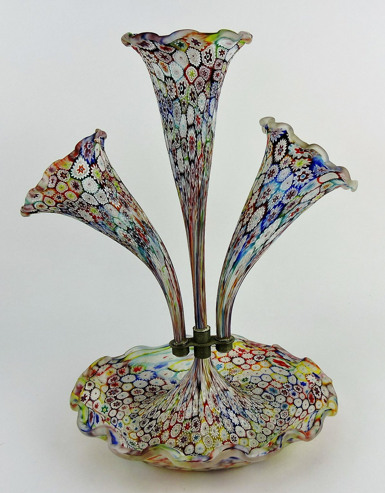 Millefiori three horn epergne,: 15 1/2"h, 11"w