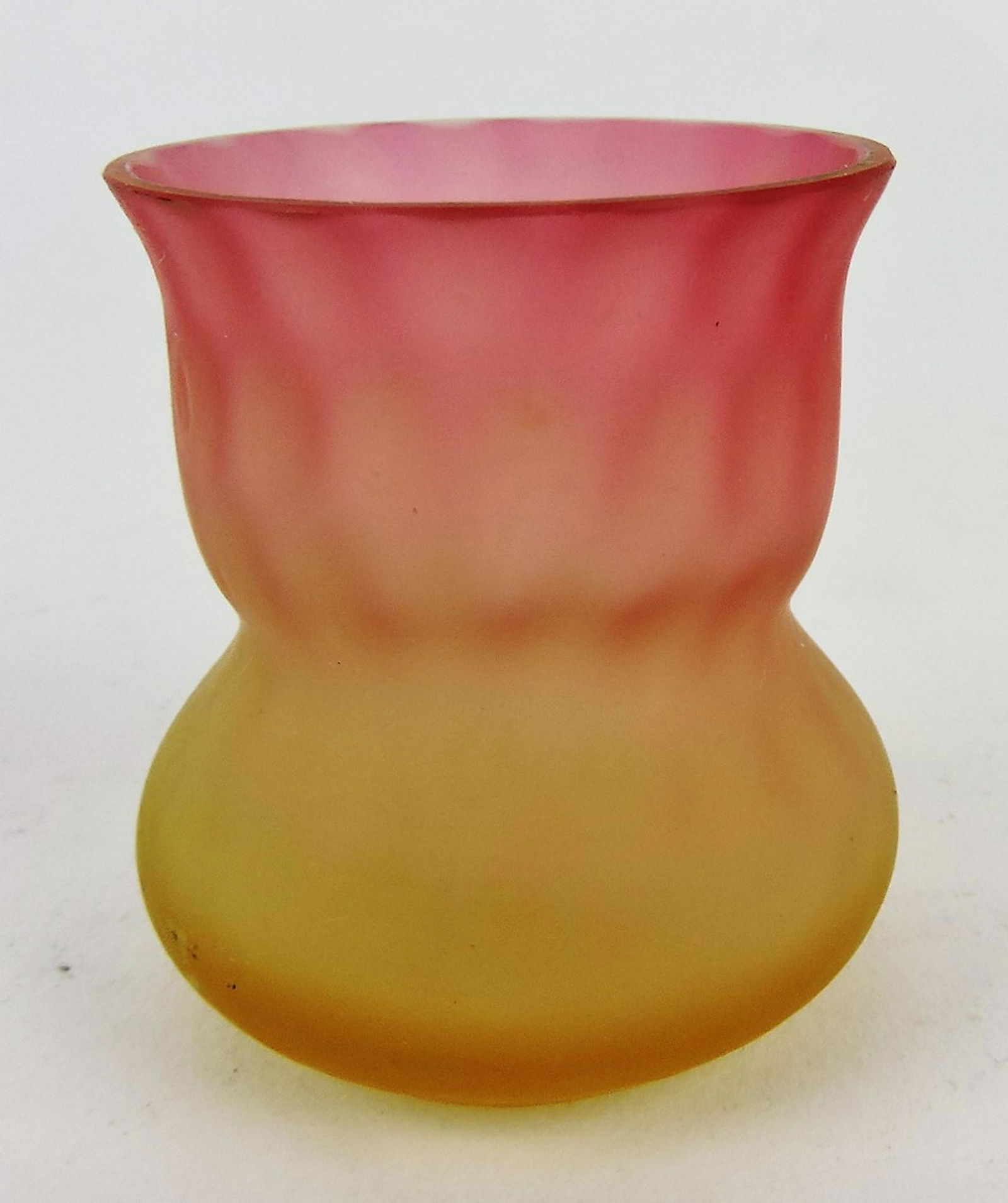 Amberina satin art glass toothpick: holder, 2 1/4"