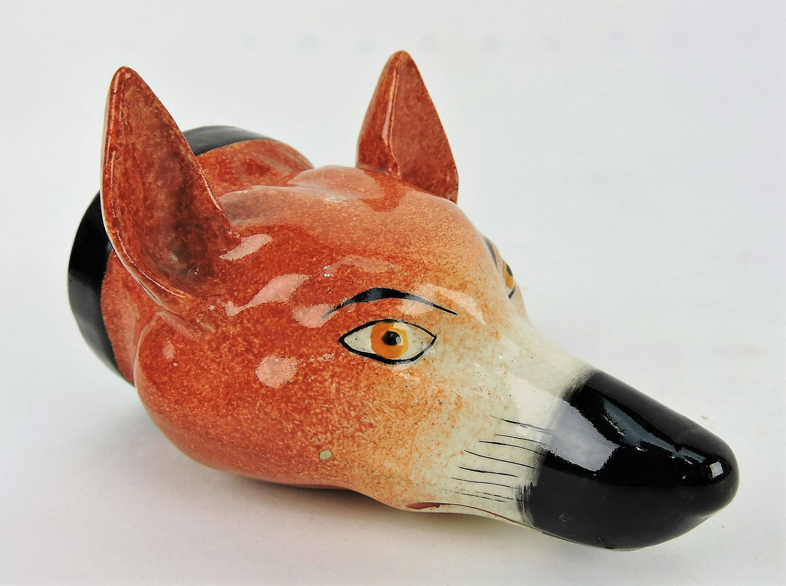 Staffordshire fox head stirrup cup,: 5"