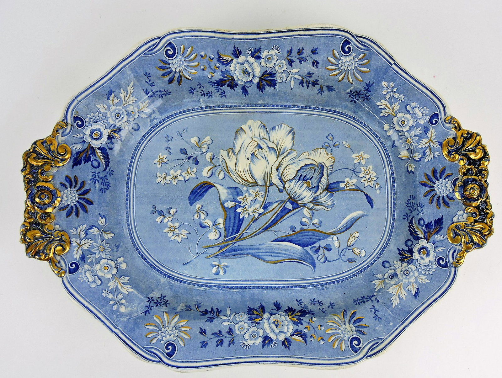 Spode blue and white floral platter,: 16 3/4"