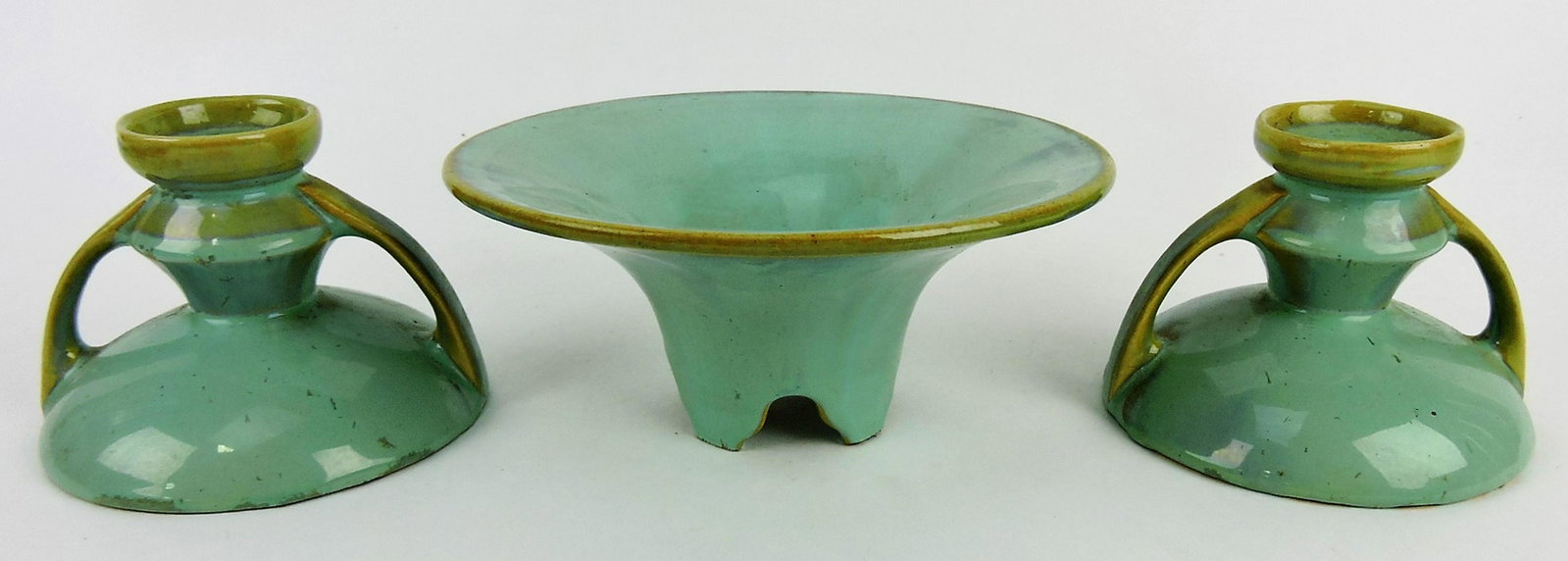 Fulper art pottery Art Deco 3 piece: console set
