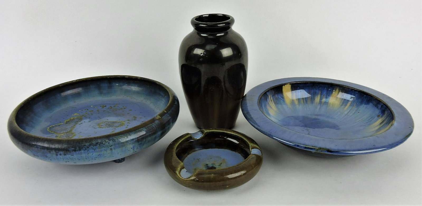 Fulper art pottery lot of 4 pieces; 2 - 8": bowls, 6" vase, ashtray
