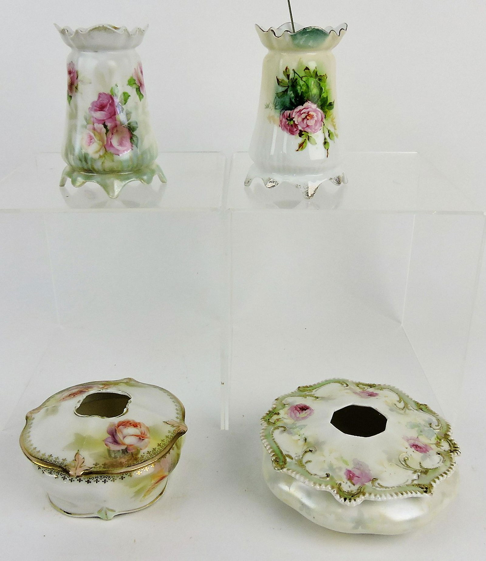 RS Prussia lot of 2 hair receivers: and 2 hat pin holders