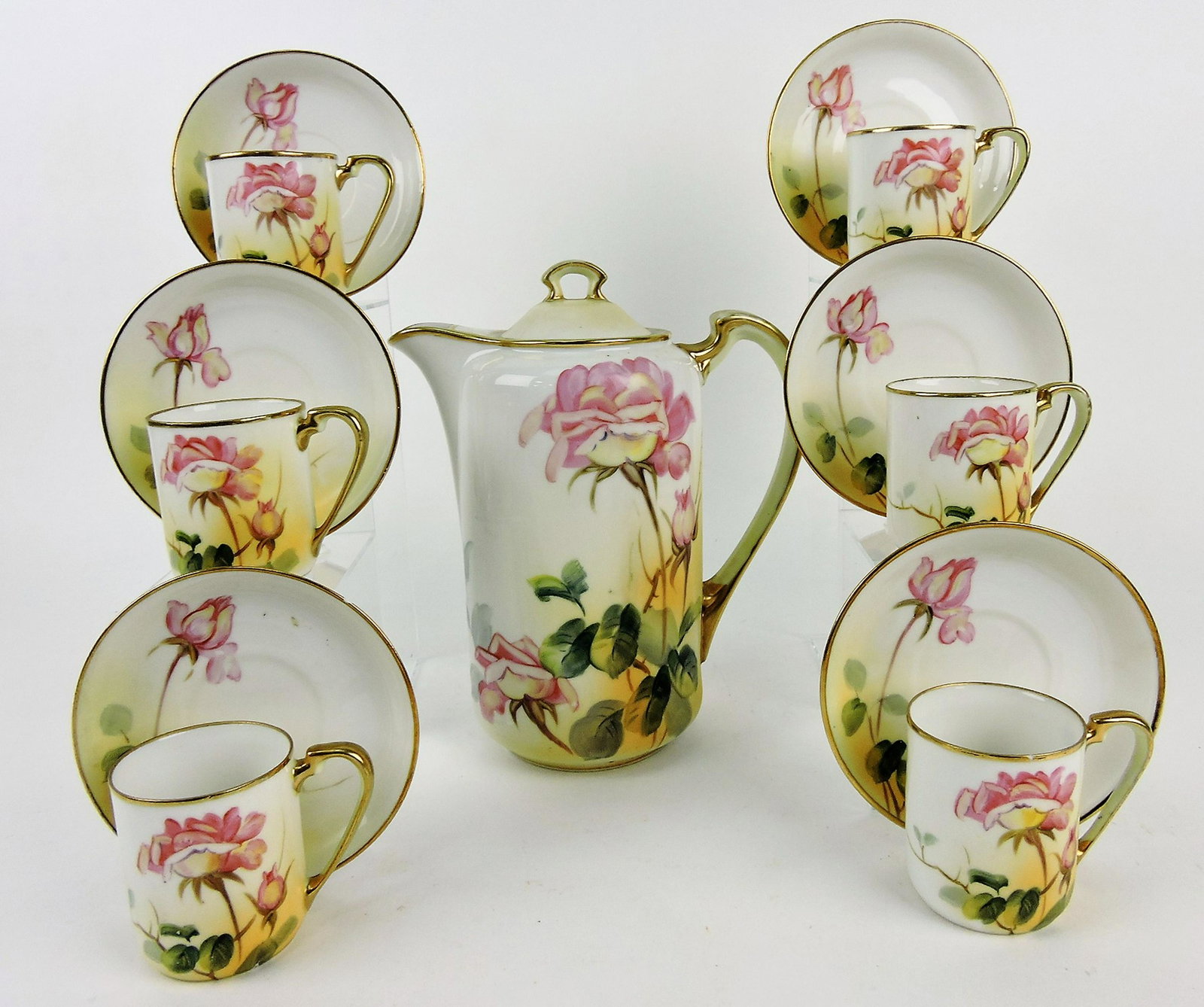 Nippon chocolate set with 6 cups: (chip to one) and 6 saucers (chip to one)