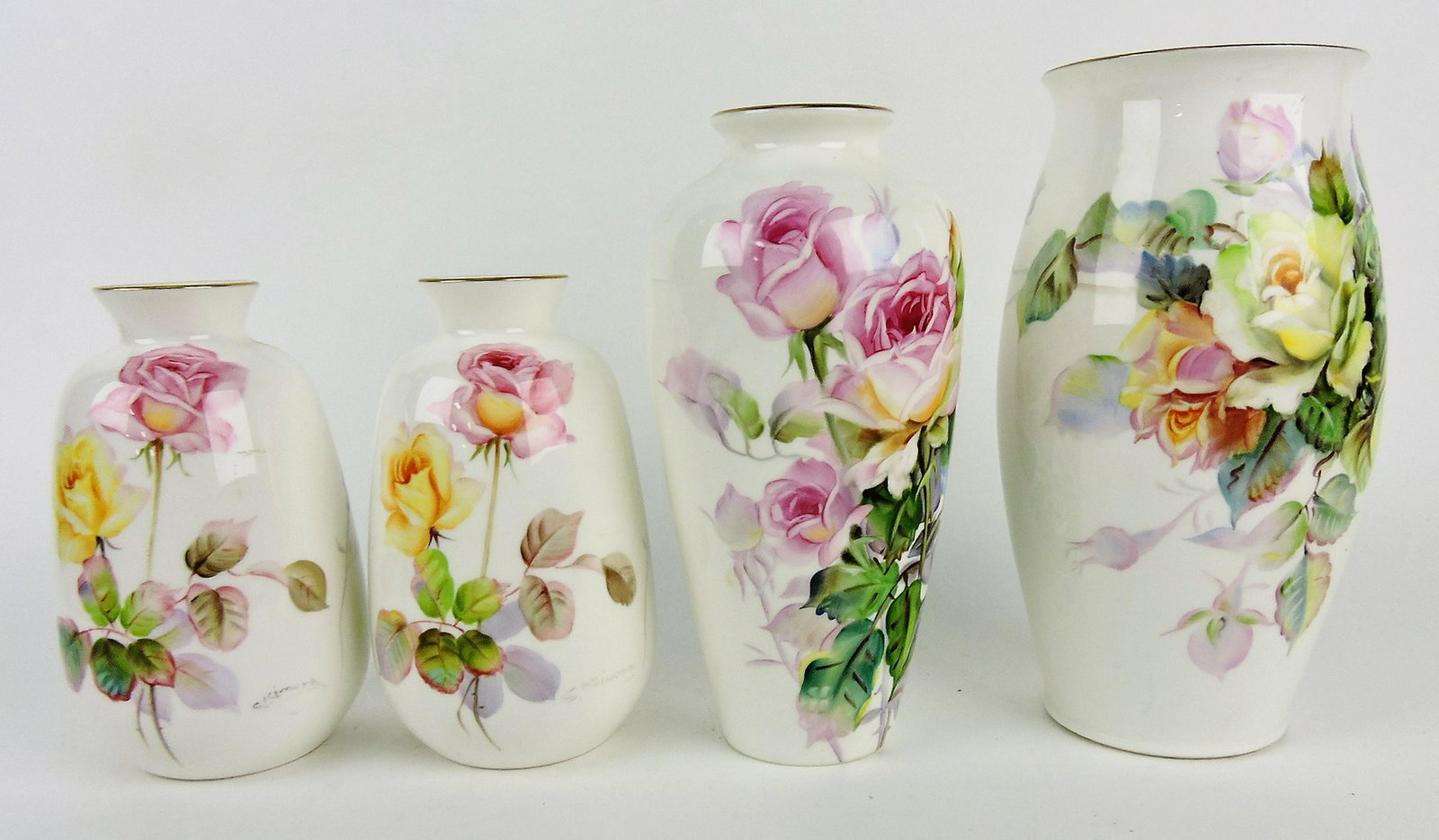 Noritake lot of 4 hand painted vases,: artist signed