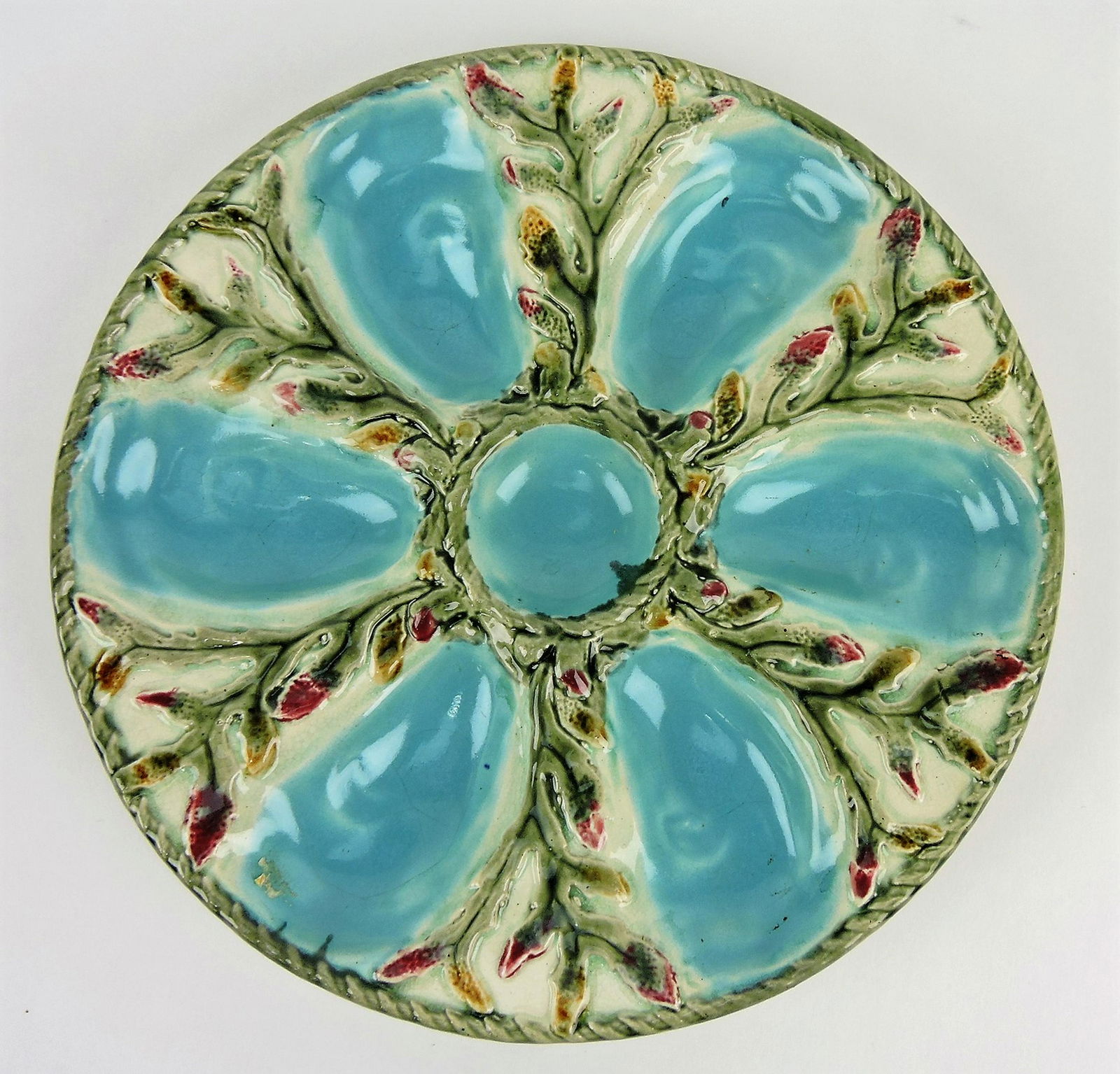 Fielding majolica 6 well oyster plate,: 9"