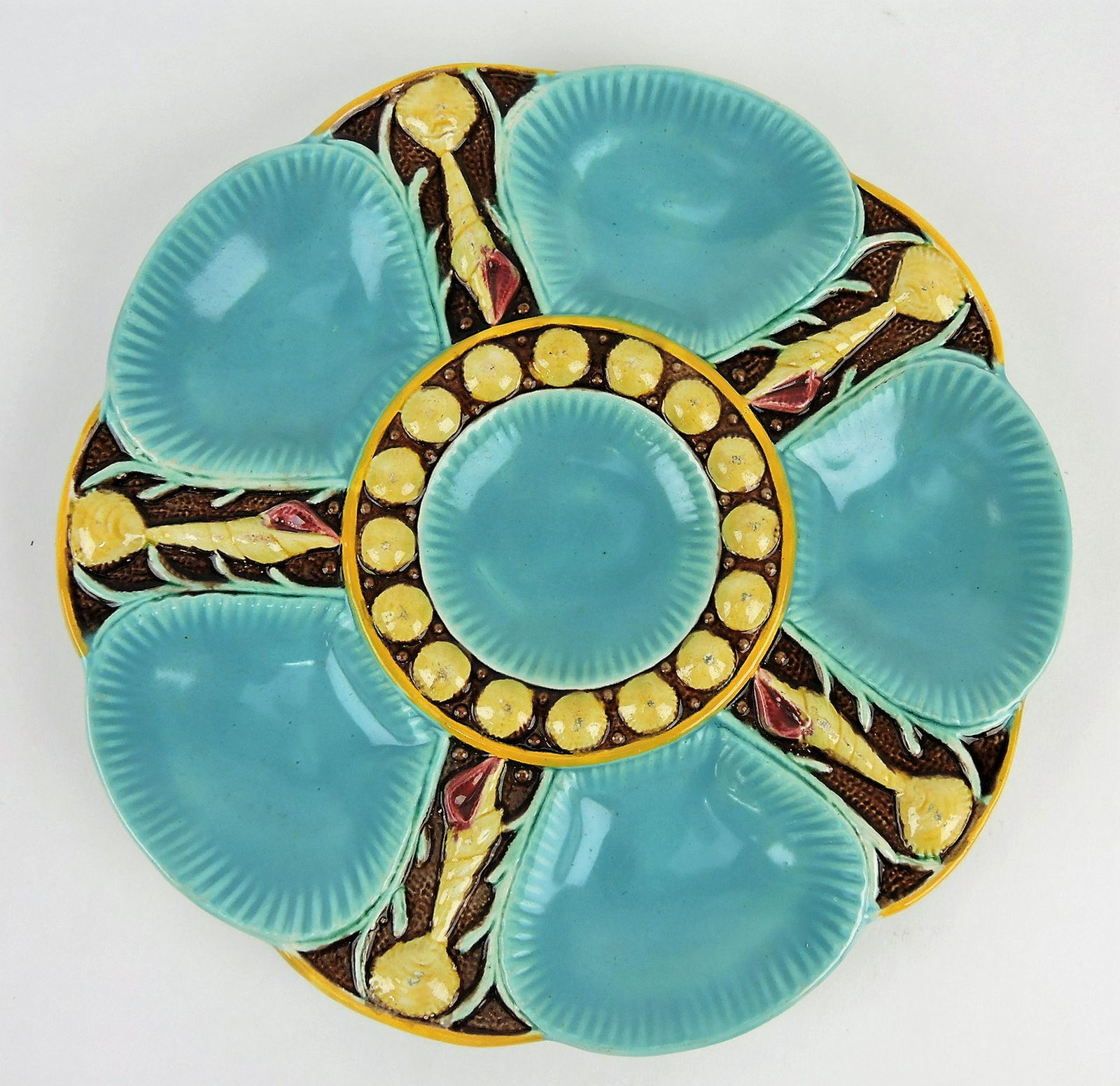 Fielding majolica 5 well oyster plate,: 9 3/4"