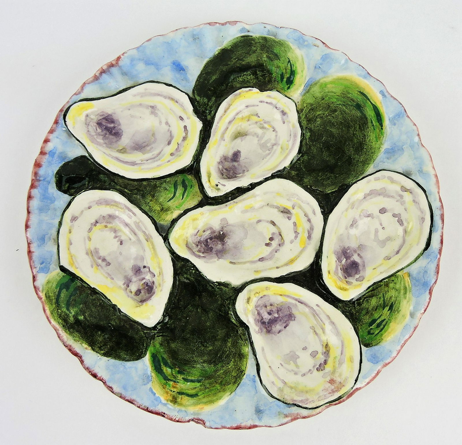French Napoli majolica 8 1/2" 6 well: oyster plate