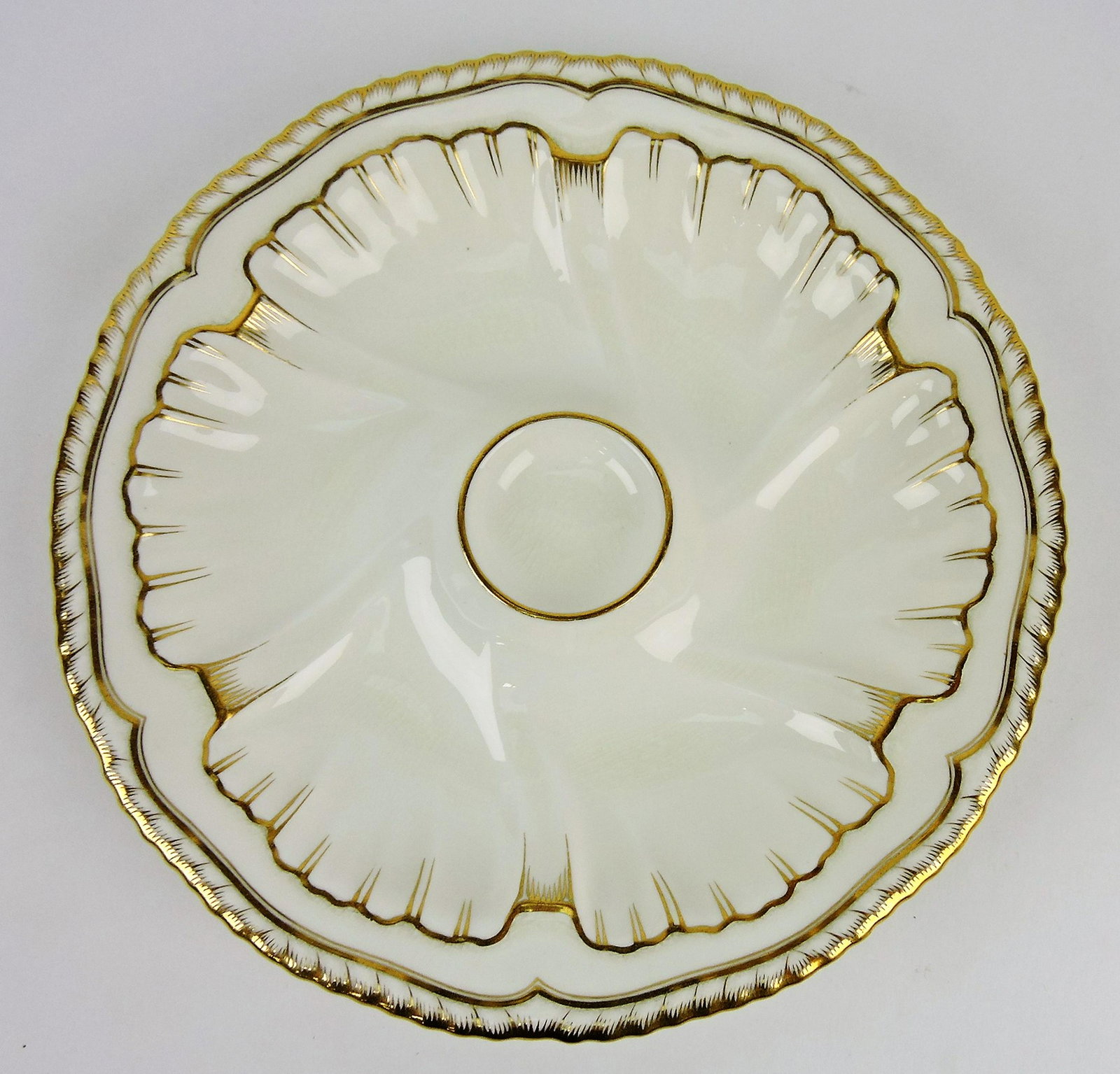 Minton porcelain 6 well oyster plate,: 10", made for Tiffany & Co.