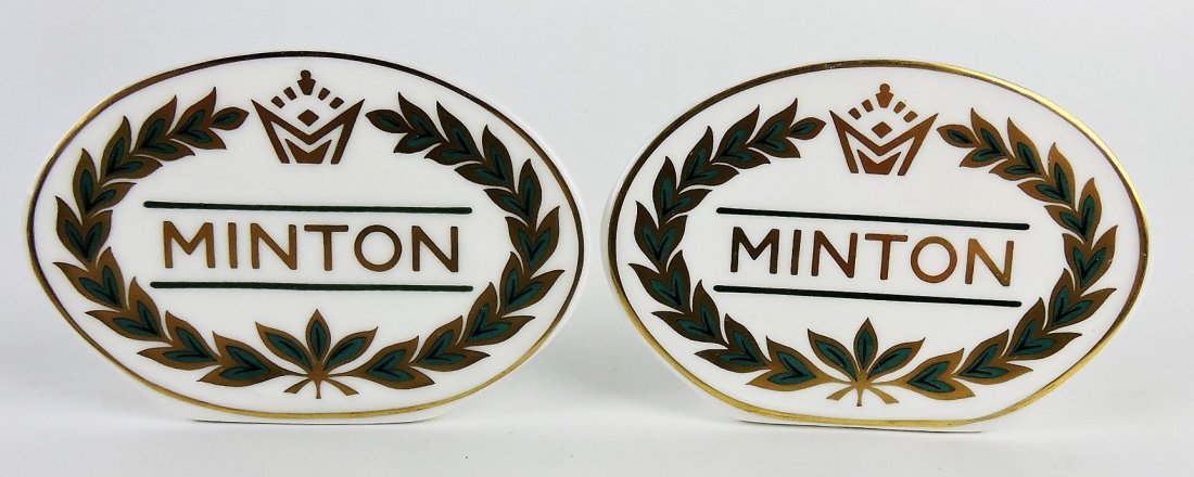 Minton porcelain pair of dealer signs: .