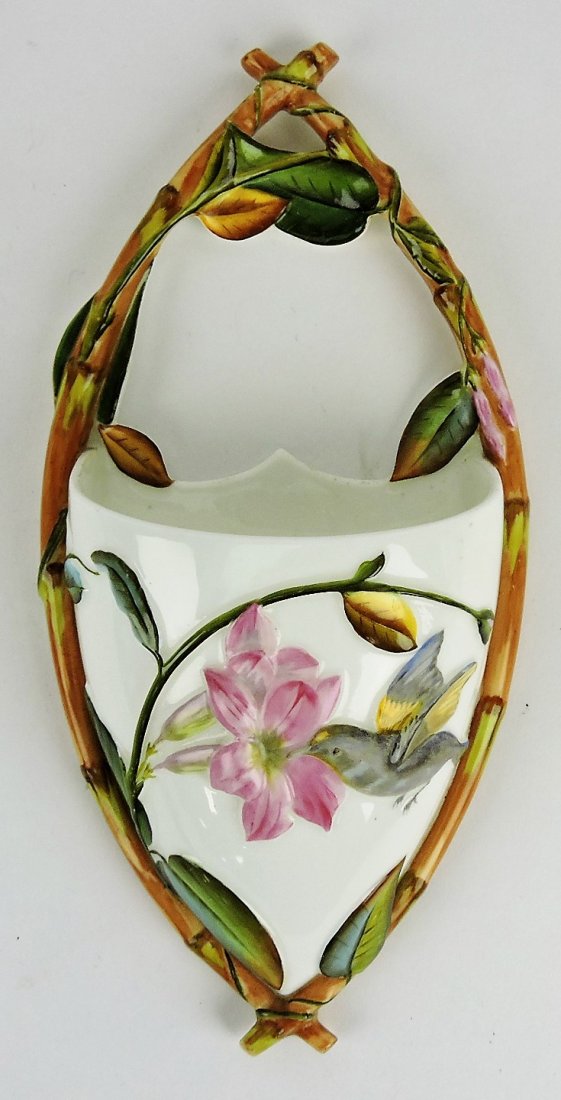 George Jones porcelain hummingbird: wall pocket, 11".