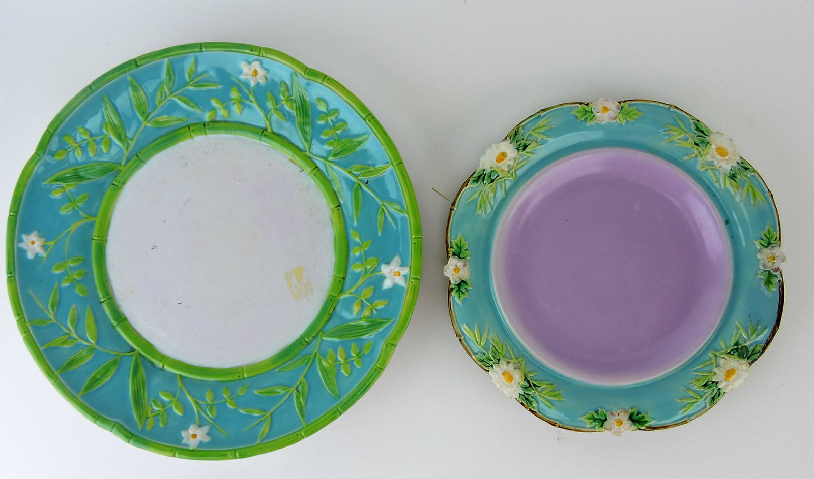 Minton and George Jones majolica: under trays, 11 1/2" & 9 1/4"