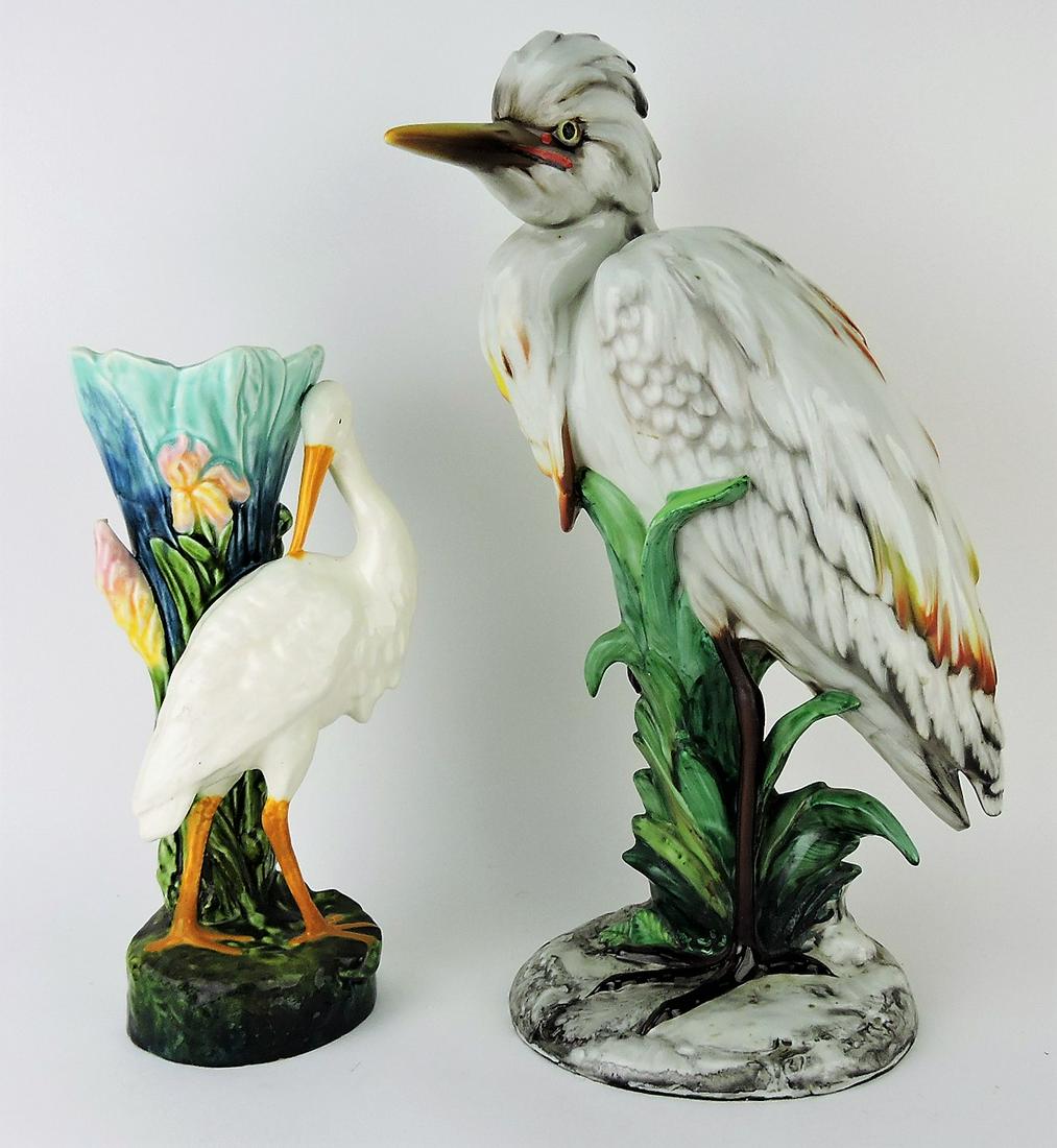 Contemporary majolica lot of 2: birds, 11 1/2" & 16 1/2"