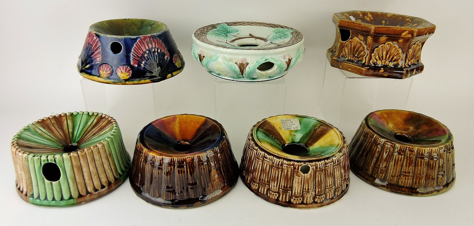 Majolica lot of 7 spittoons cuspidors,: various condition