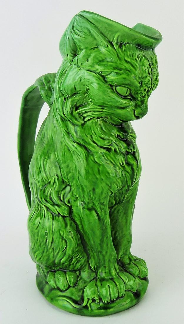 Minton majolica cat with mouse: figural pitcher, 10"