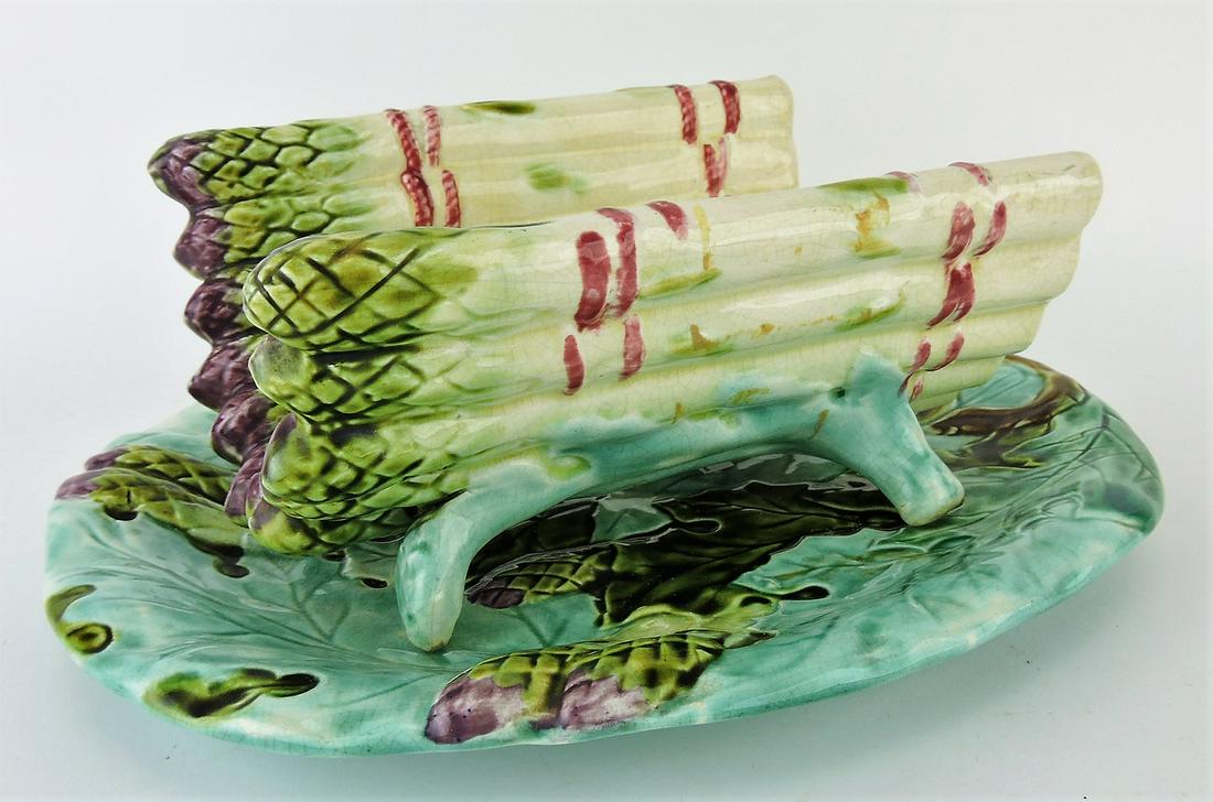 Majolica asparagus tray and cradle,: 12"