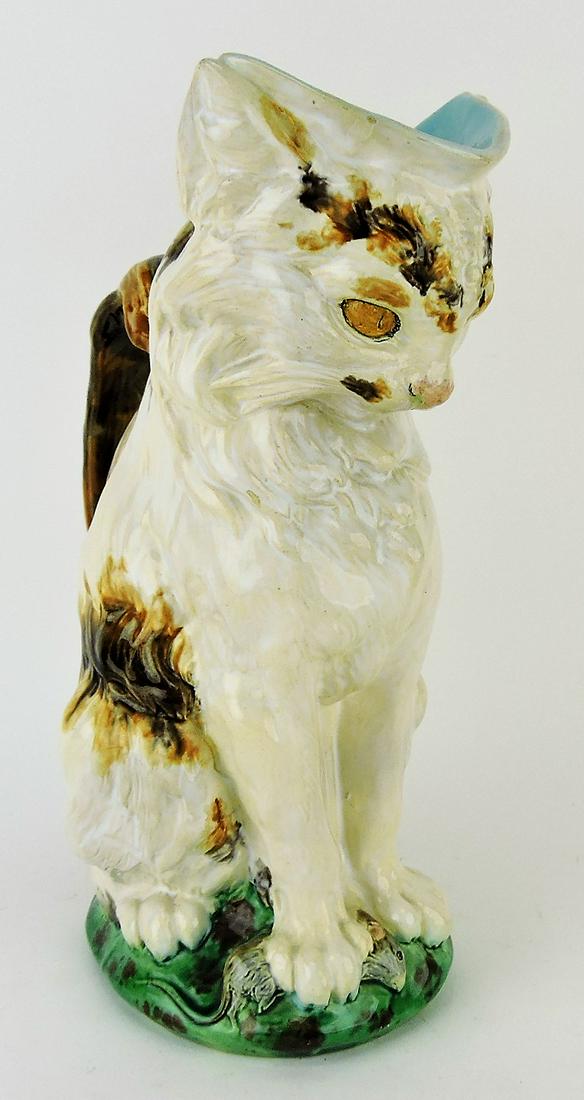 Minton majolica figural cat with: mouse pitcher, 10"