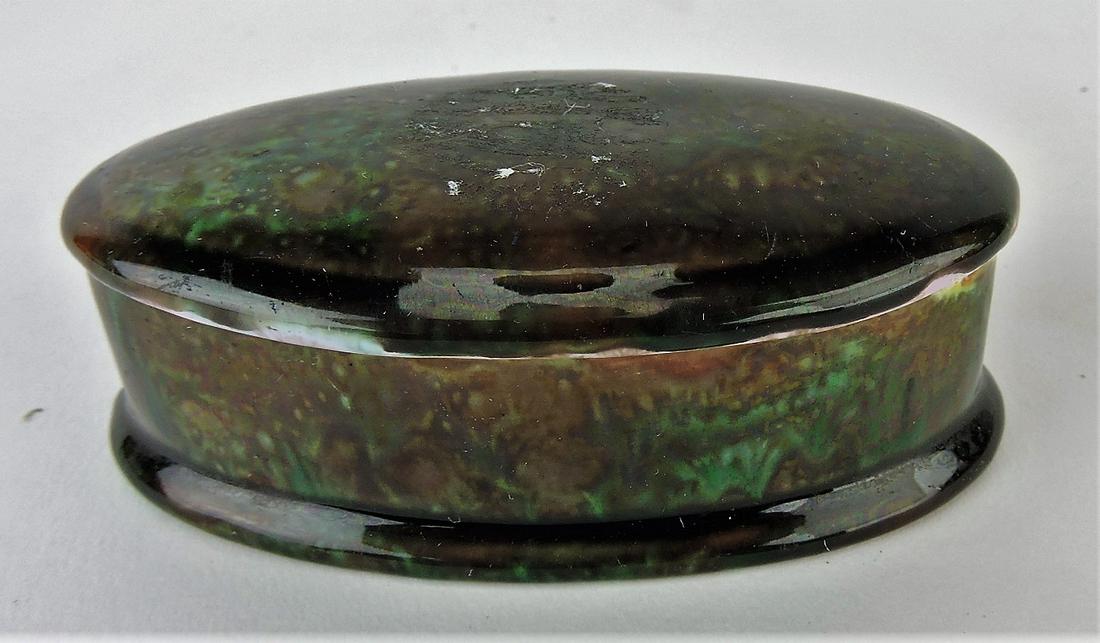 George Jones majolica mottled: oval match box with cover, rim repair to box