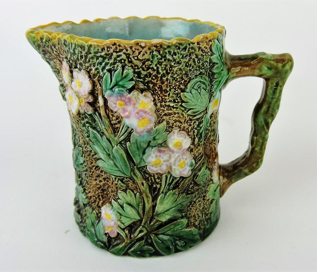 George Jones majolica rustic creamer,: 3"