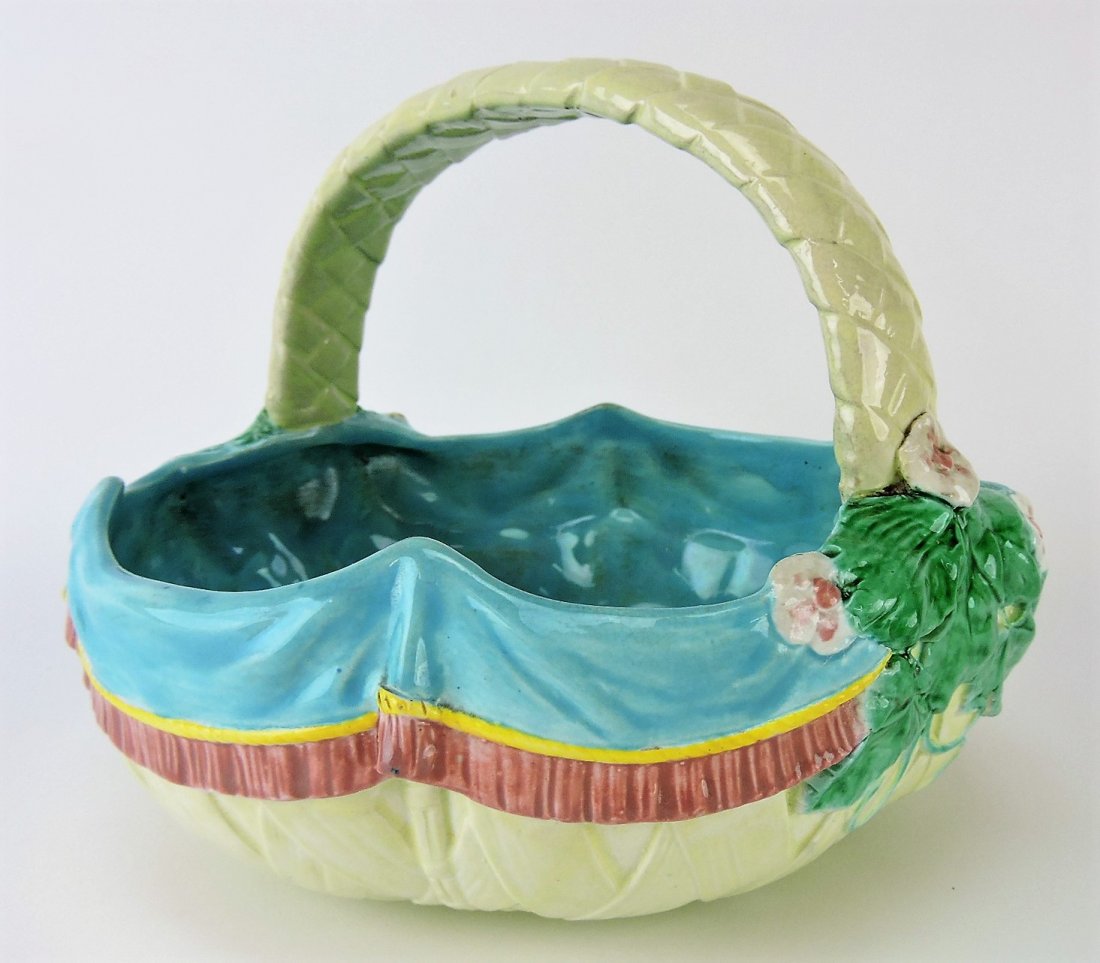 Victoria Pottery Co., (VPC) majolica rare form: basket, 8 1/2" d