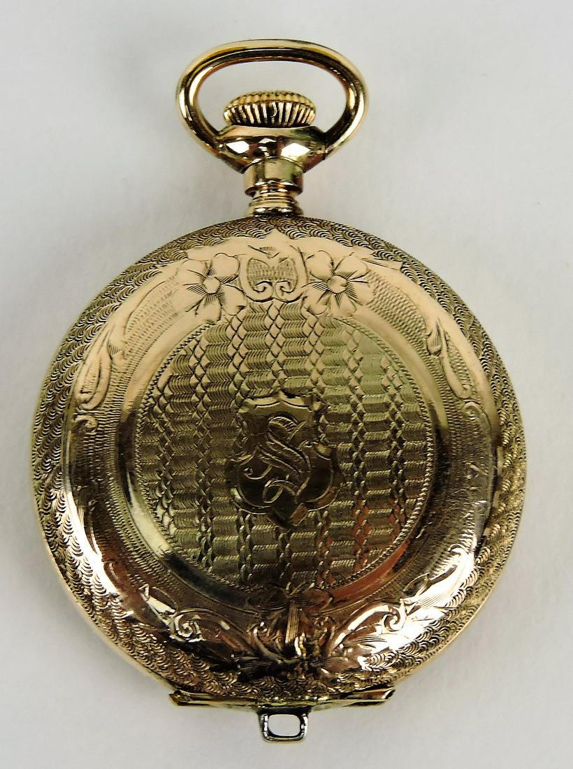 Hampden Molly Stark 3/0 size: hunters case pocket watch, 7j, inlaid face, #2737340
