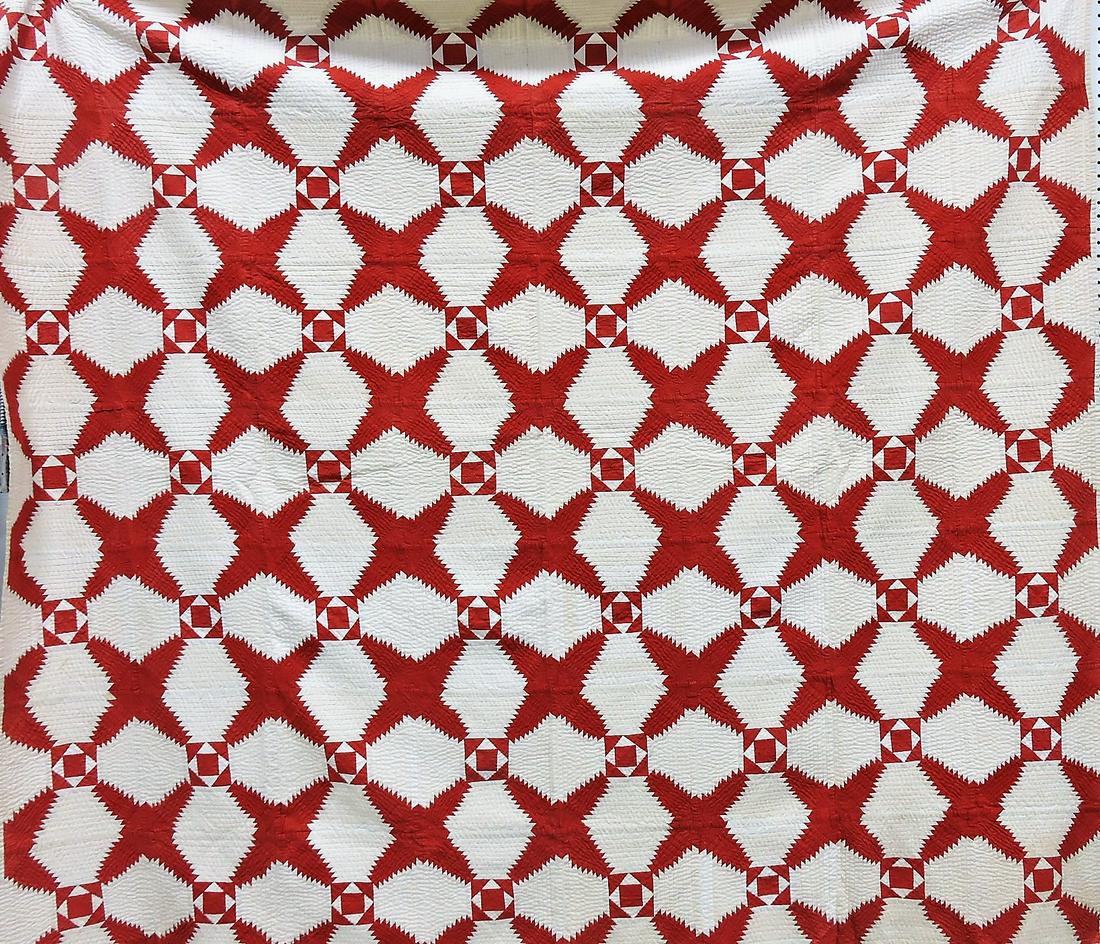 Early red and white quilt, 84"x70" (1 of 2)