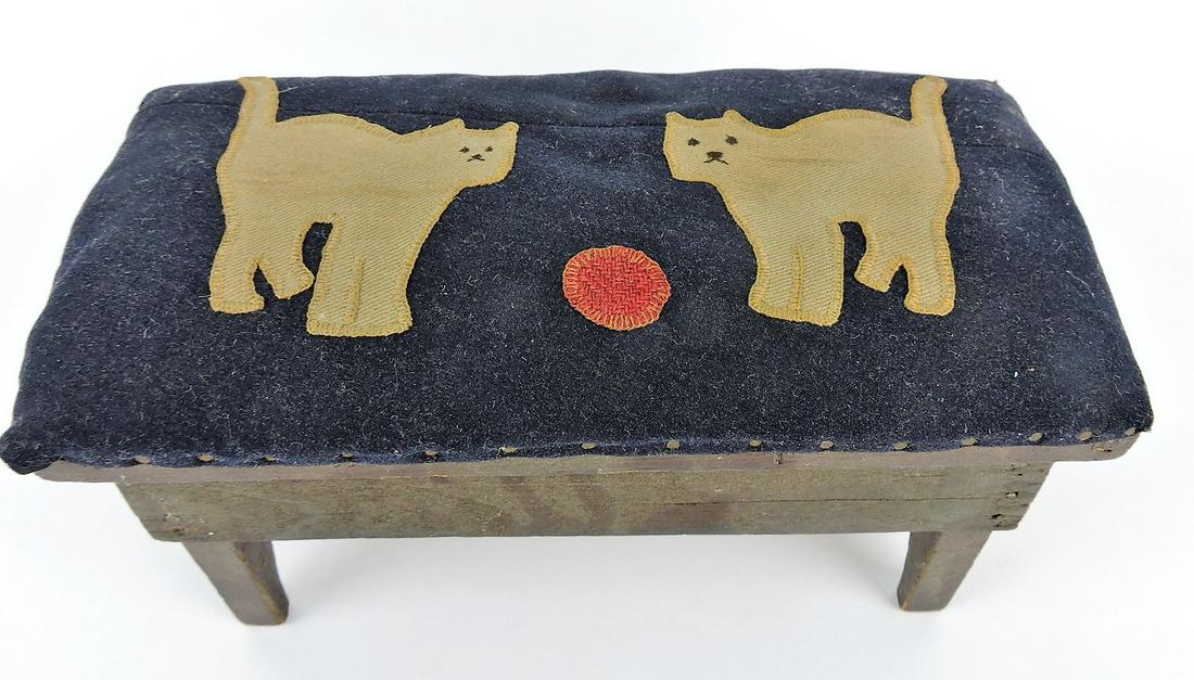 Period wooden foot stool with fabric (1 of 1)