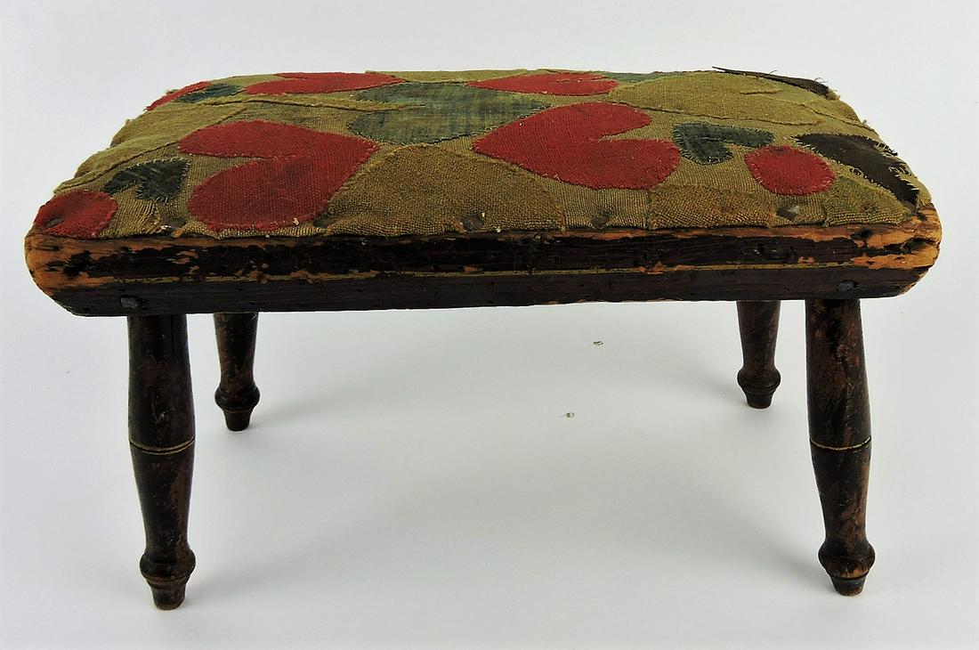 Period wooden foot stool with fabric (1 of 2)