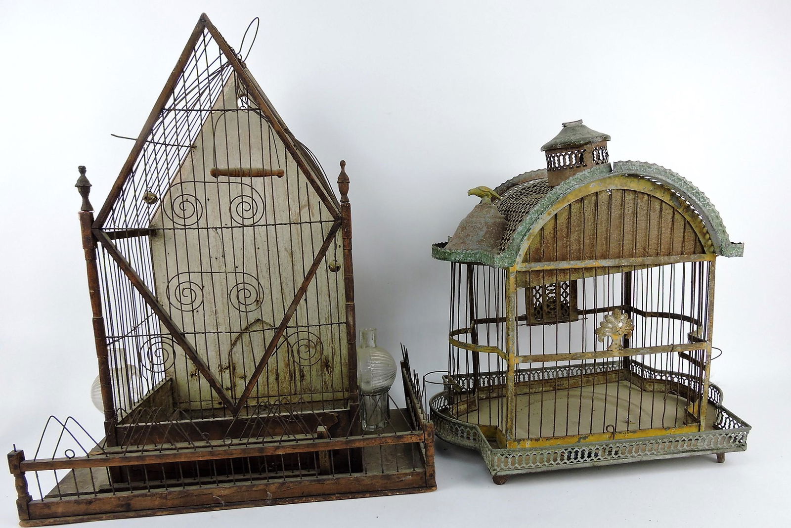 Bird cage lot of 2, one wood and wire, (1 of 1)