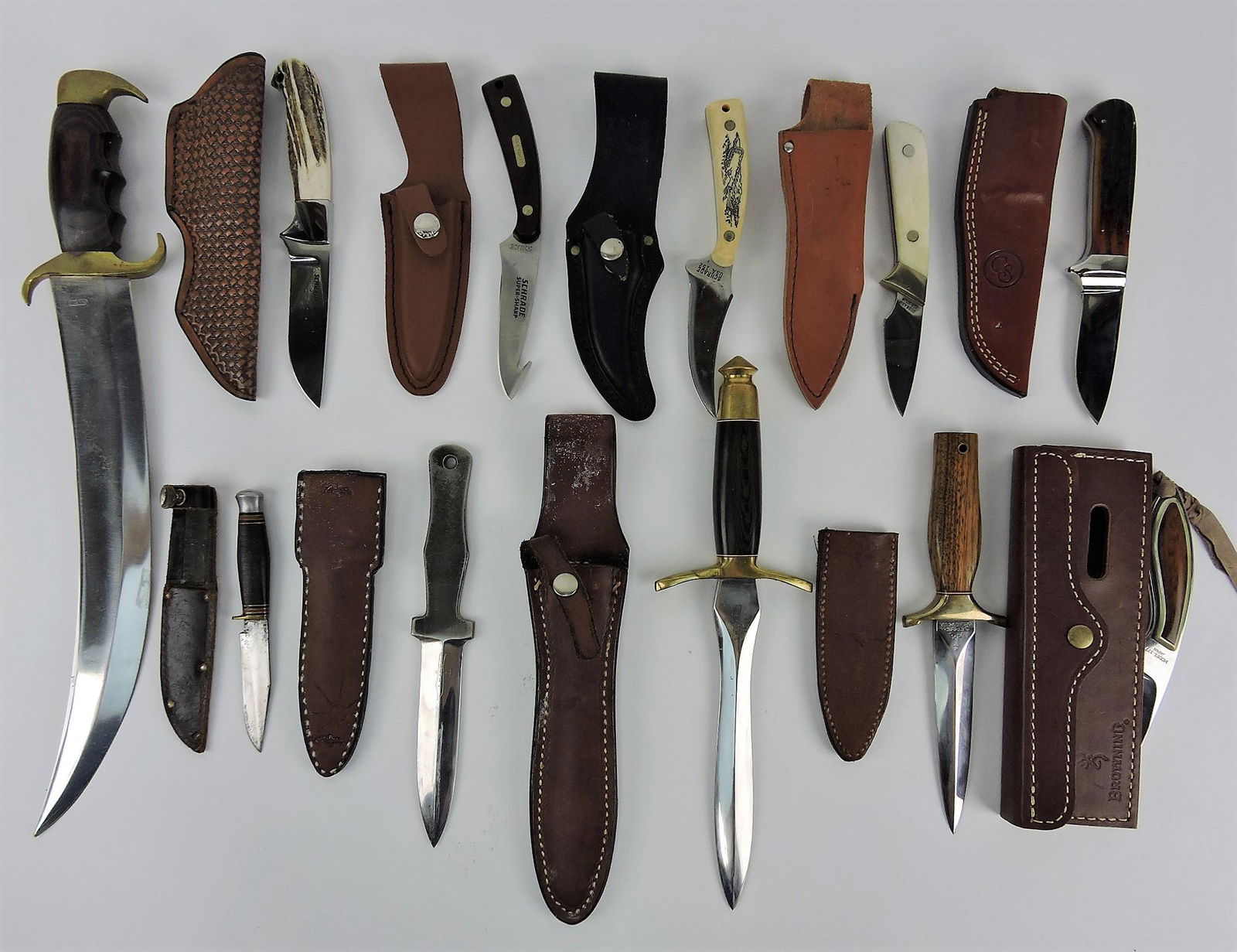 Sheath knife lot of 11 knives; 4 Schrade, (1 of 1)