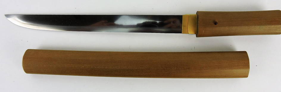 Custom Japanese samurai knife,: signed in oak presentation box from Dr. Walter Compton Estate, 19"