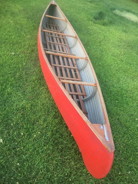 Red canvas and cedar 15 1/2' canoe (1 of 10)