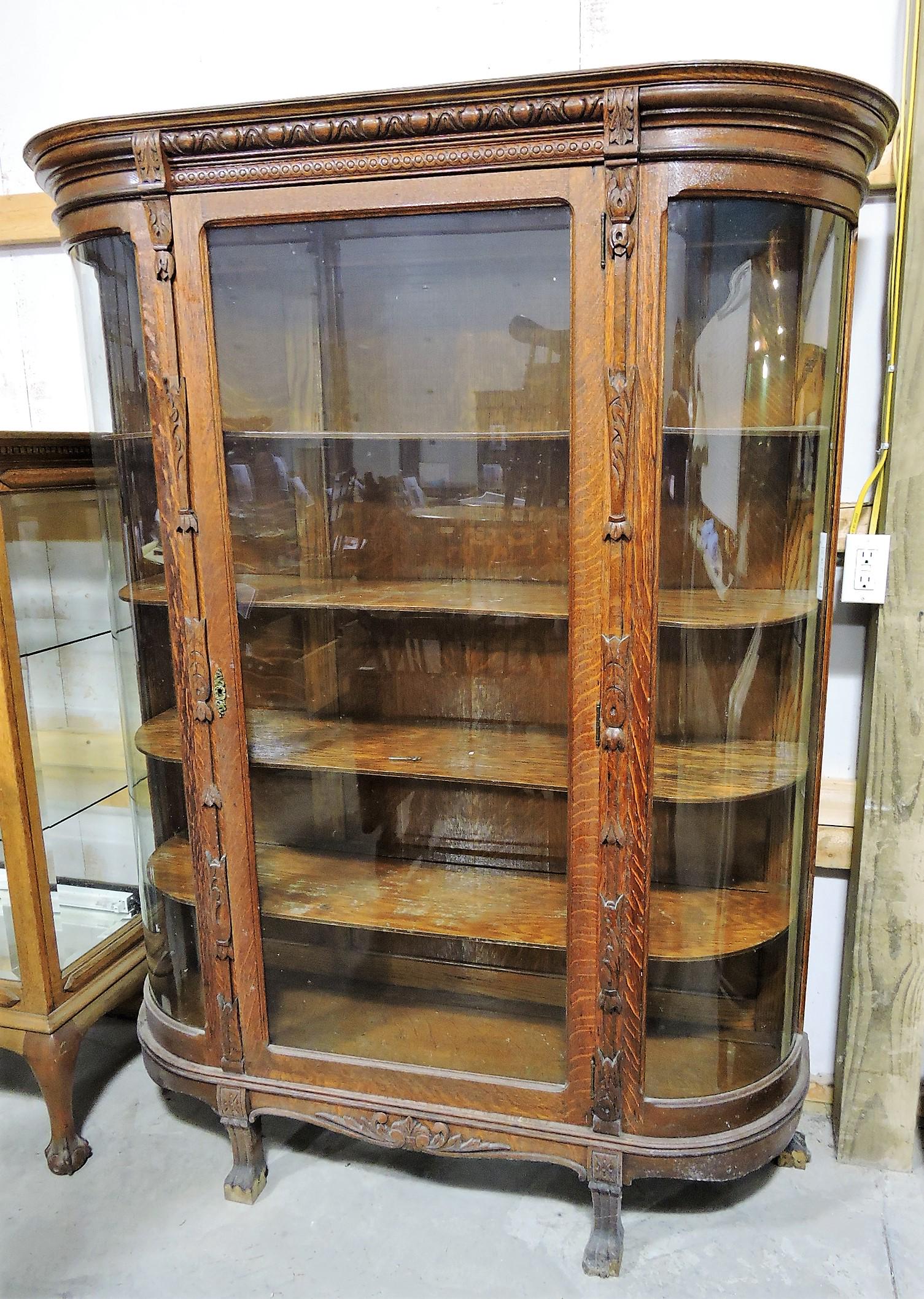 Oak curved glass china cabinet (1 of 1)
